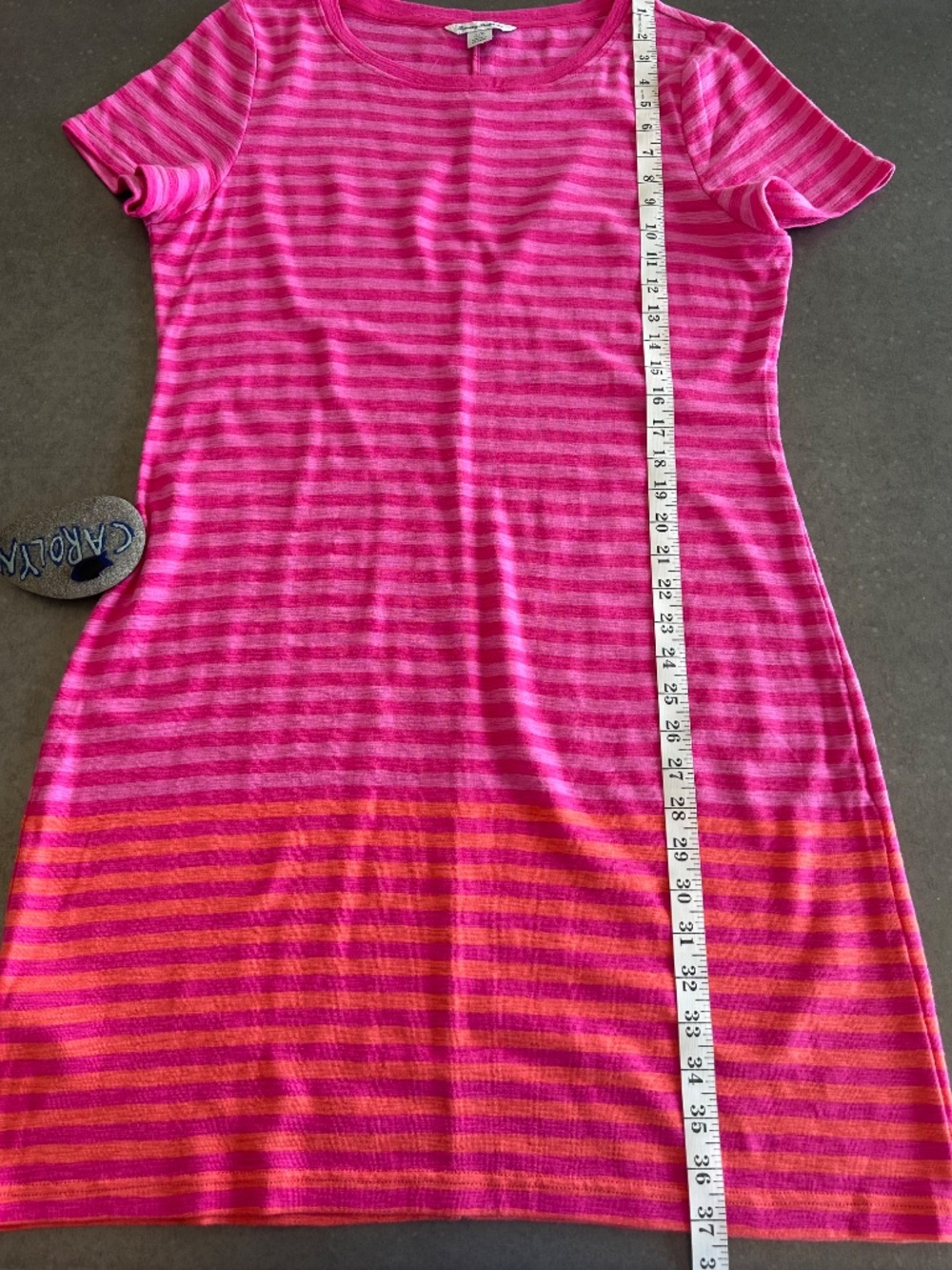 Tommy Bahama Juan the Line Striped T-Shirt Dress in Sunset Pink & Orange Sz L - Picture 3 of 4